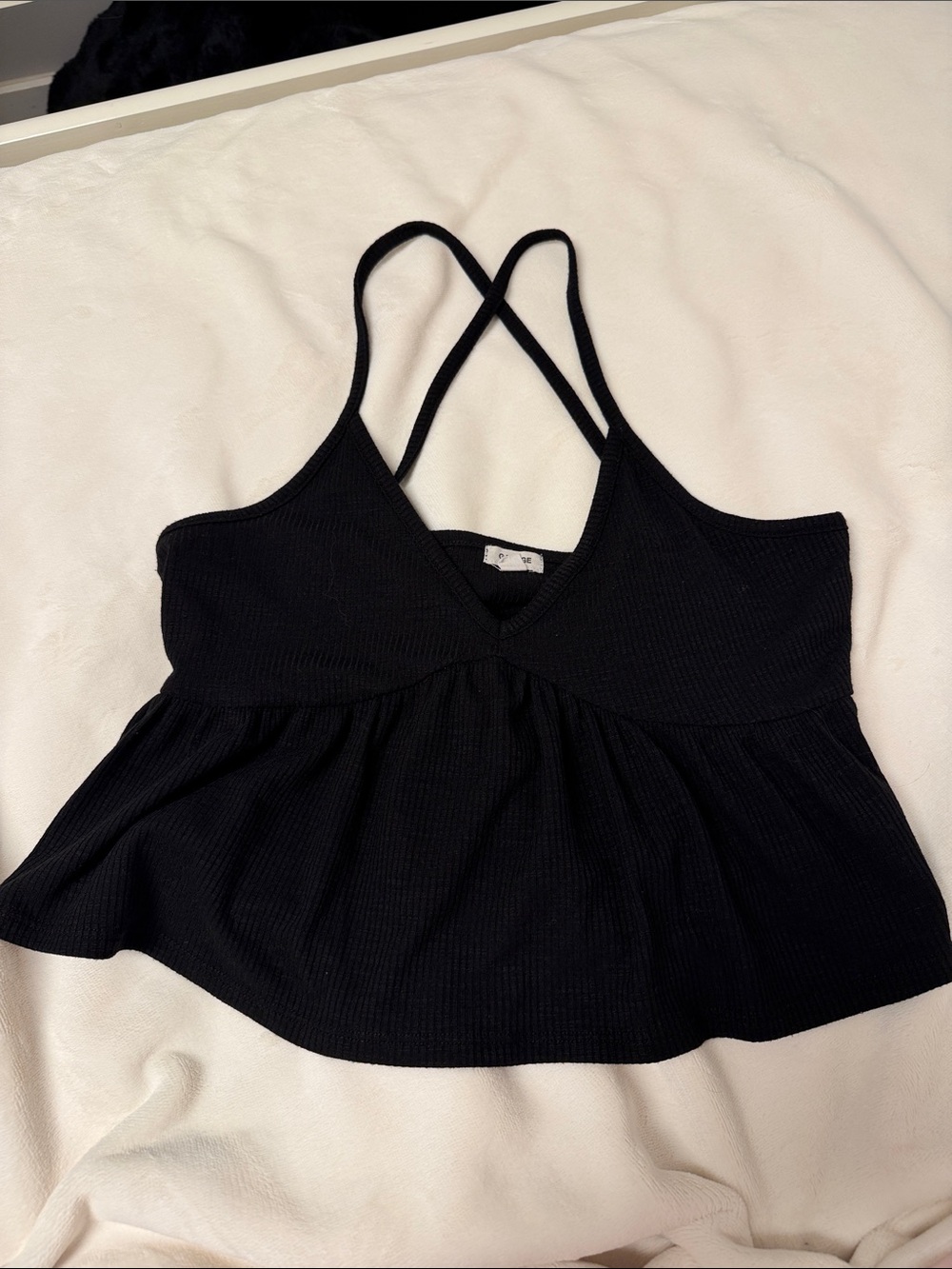 Garage Black Ribbed Crisscross Back Tank Top